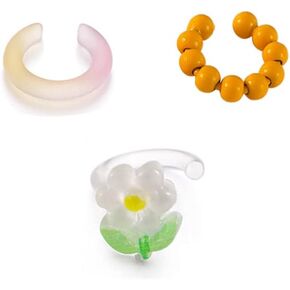 Sweet Flower Ear Cuffs Wrap Earrings for Little Girls Women Acrylic Resin Colorful Bead Ball Cartilage Earring Fake Huggie Hoops Non Piercing Clip On Lovely Summer Ear Jewelry Gifts 3 PCS Set