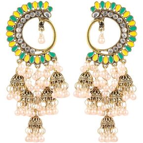Women's Ethnic Multi Colour Jhumka Party Festival Wear Jhumki Earring Peacock Crystal Traditional Bollywood Gypsy Long Tassel Bell Drop Earrings Boho Jewelry Gift Wedding Prom for Women Girls