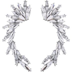 Women's Crystal Rhinestone Leaf Climbers Crawler Earrings Funny Gold Silver Ear Cuff Wrap Clip Stud Earring with Top Ear Clip Fashion Jewelry for Women Girl