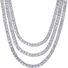 Men's Iced 4 mm CZ 16" / 18" / 20" Silver Plated 3 Combo SET Tennis Chain Necklace