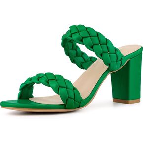 Allegra K Women's Braided Heeled Slip on Chunky Heel Slide Sandals