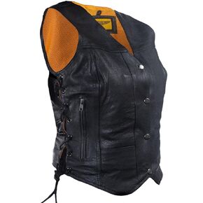 Womens 7 Pocket Naked Leather Motorcycle Vest with Gun Pockets