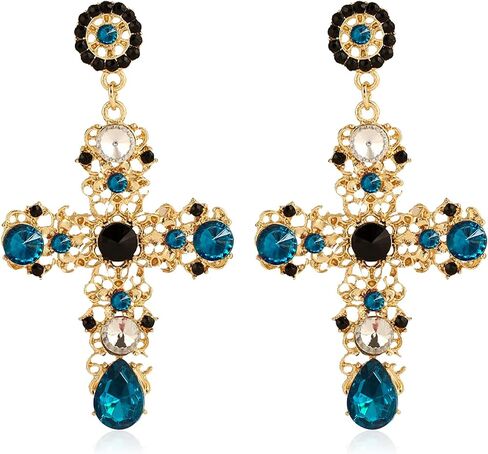 Unique Chic Big Gold Cross Red Heart Earrings Sparkly Crystal Baroque Hollow Cross Drop Dangle Earrings for Women Teens Girls Bar Party Gifts in Kuwait
