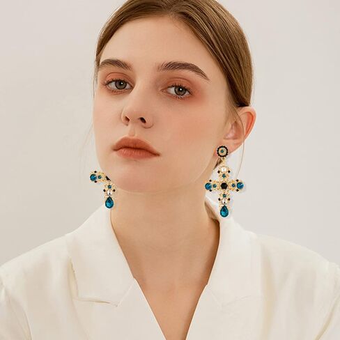 Unique Chic Big Gold Cross Red Heart Earrings Sparkly Crystal Baroque Hollow Cross Drop Dangle Earrings for Women Teens Girls Bar Party Gifts in Kuwait