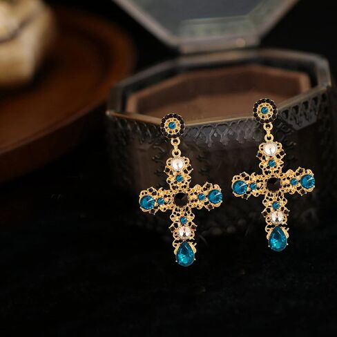 Unique Chic Big Gold Cross Red Heart Earrings Sparkly Crystal Baroque Hollow Cross Drop Dangle Earrings for Women Teens Girls Bar Party Gifts in Kuwait