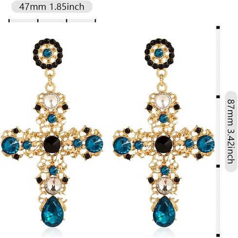 Unique Chic Big Gold Cross Red Heart Earrings Sparkly Crystal Baroque Hollow Cross Drop Dangle Earrings for Women Teens Girls Bar Party Gifts in Kuwait