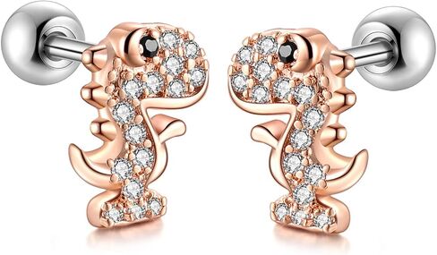 1 Pair 18G Stainless Steel Dinosaur Cubic Zirconia Cartilage Helix Stud Earrings Auricle Piercings Stud Women in Saudi Arabia