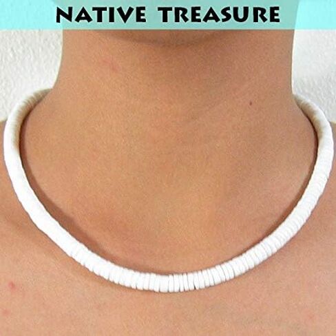 Mens and Womens Tropical Summer Beach Surfer Necklace from the Philippines, White Ark Shells in Saudi Arabia