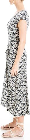 Max Studio Women's Short Sleeve Side Tie Ruched Midi Dress in Saudi Arabia