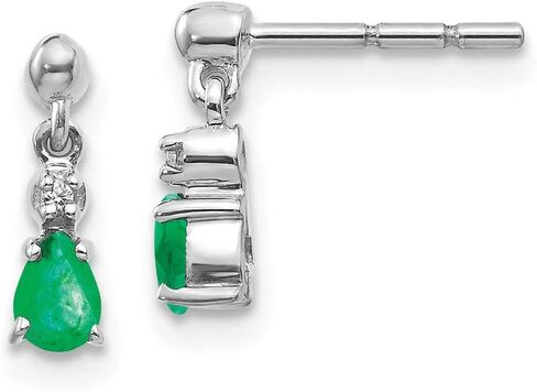 FB Jewels 14k White Gold Emerald & Diamond Dangle Post Earrings in Saudi Arabia