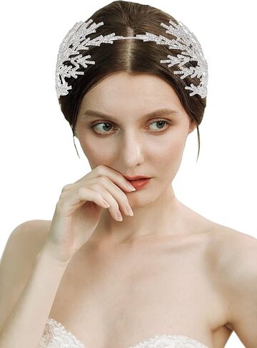 Coucoland Wedding Headpiece for Bride - Hair Jewelry Wedding Headband Tiara Leaf Headband Crown Tiara Bridal Silver Headpiece in Kuwait