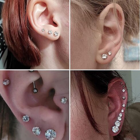 Sanfenly تشيكوسلوفاكيا أقراط للنساء الرجال 3-8mm جولة مكعب زركونيا القرط ترصيع الجراحية الصلب الغضروف الحلزون الزنمة مسمار القرط مجموعة 5 أزواج in Kuwait