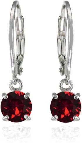 Sterling Silver 6mm Round Dainty Dangle Leverback Earrings Made with European Crystals in Kuwait