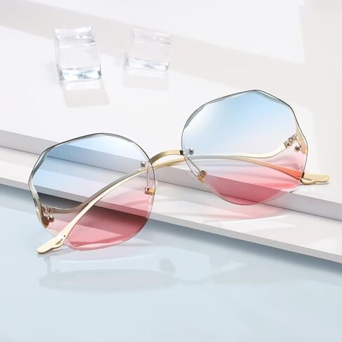 WOWSUN Y2K Sunglasses Rimless Gradient Womens Vintage Sunglasses in Kuwait