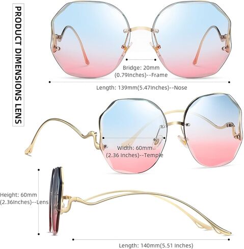 WOWSUN Y2K Sunglasses Rimless Gradient Womens Vintage Sunglasses in Kuwait