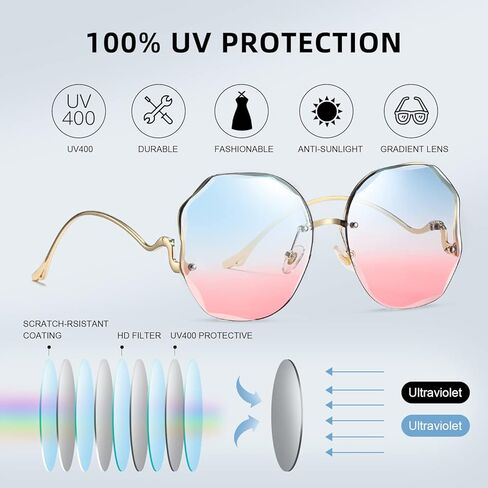 WOWSUN Y2K Sunglasses Rimless Gradient Womens Vintage Sunglasses in Kuwait