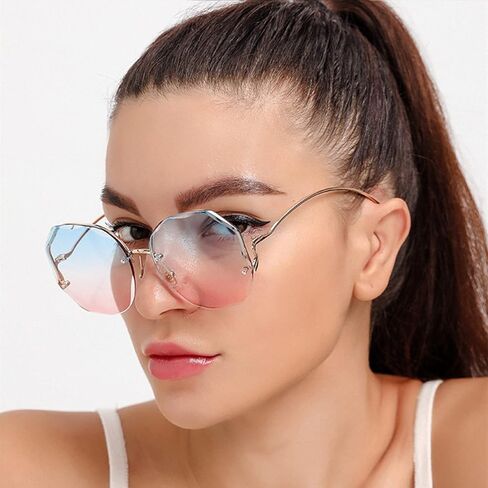 WOWSUN Y2K Sunglasses Rimless Gradient Womens Vintage Sunglasses in Kuwait
