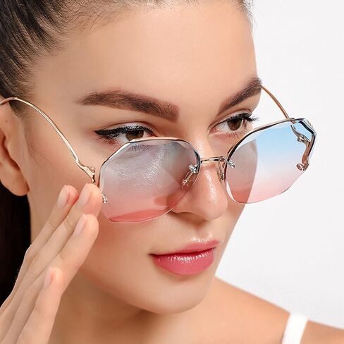 WOWSUN Y2K Sunglasses Rimless Gradient Womens Vintage Sunglasses in Kuwait