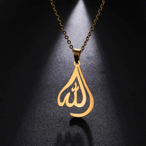 Islamic Muslim Allah Layered Necklaces For Women Stainless Steel Charm Water Drop Heart Shape Allah Pendant Double Layer Necklace Islamic Jewelry in Saudi Arabia