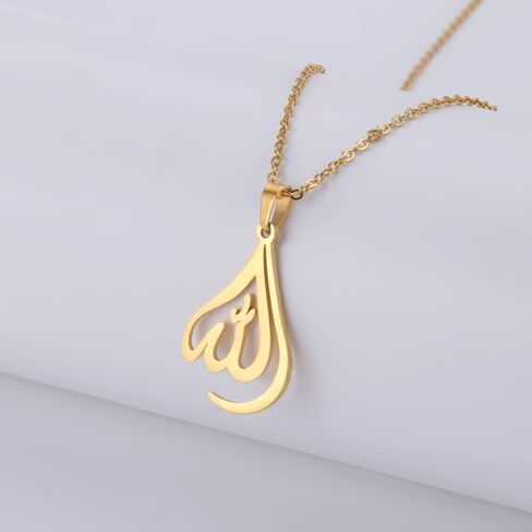 Islamic Muslim Allah Layered Necklaces For Women Stainless Steel Charm Water Drop Heart Shape Allah Pendant Double Layer Necklace Islamic Jewelry in Saudi Arabia