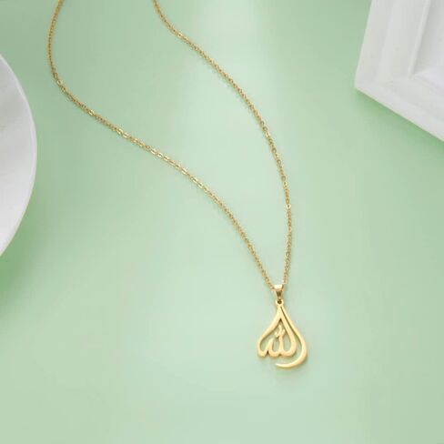 Islamic Muslim Allah Layered Necklaces For Women Stainless Steel Charm Water Drop Heart Shape Allah Pendant Double Layer Necklace Islamic Jewelry in Saudi Arabia