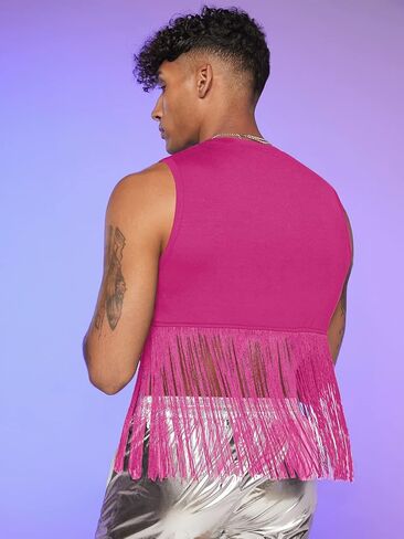 WDIRARA Men's Fringe Hem Round Neck Sleeveless Slim Fit Solid Tank Top in Saudi Arabia