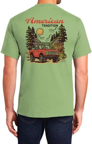 Ford Bronco American Tradition T-Shirt for Men - Screen Printed Graphic Vintage Tshirts - Supersoft Cotton Cactus Green tees in Saudi Arabia
