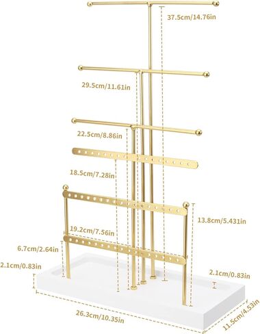حامل منظم مجوهرات معلق من DesignSter مكون من 6 طبقات مع صواني خشبية وقلادة على الطاولة وحامل أقراط ومنظم مجوهرات وشجرة برج لعرض السوار (أسود) in Kuwait