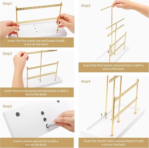 حامل منظم مجوهرات معلق من DesignSter مكون من 6 طبقات مع صواني خشبية وقلادة على الطاولة وحامل أقراط ومنظم مجوهرات وشجرة برج لعرض السوار (أسود) in Kuwait