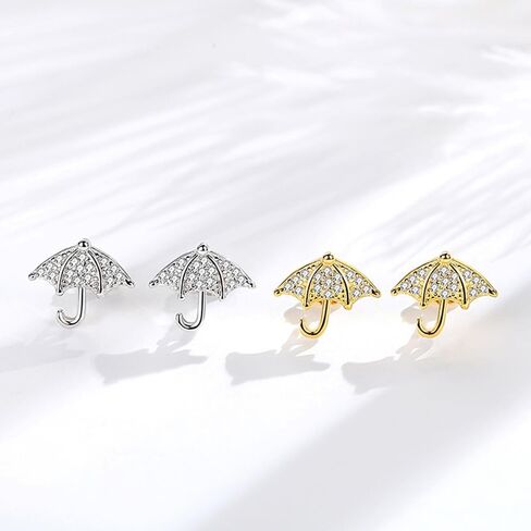 Sterling Silver Tiny Umbrella Cubic Zirconia Stud Earring for Teen Girls Women Cute Statement Small Cartilage Pierced Earrings Hypoallergenic Sensitive Ear Jewelry Dainty Gift for Niece Daughter Xmas in Saudi Arabia