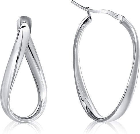 World Jewels 925 Sterling Silver 33mm Twisted Oval Hoop Earrings for Women - Italian Made, Lightweight Hoop Earrings, Silver Hoop Earrings for Women - Anniversary, Birthday Gifts for Women and Teens, in Saudi Arabia