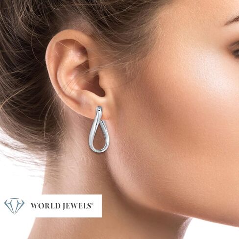 World Jewels 925 Sterling Silver 33mm Twisted Oval Hoop Earrings for Women - Italian Made, Lightweight Hoop Earrings, Silver Hoop Earrings for Women - Anniversary, Birthday Gifts for Women and Teens, in Saudi Arabia