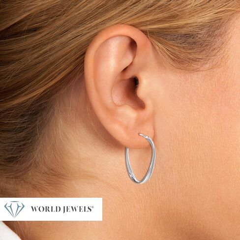 World Jewels 925 Sterling Silver 33mm Twisted Oval Hoop Earrings for Women - Italian Made, Lightweight Hoop Earrings, Silver Hoop Earrings for Women - Anniversary, Birthday Gifts for Women and Teens, in Saudi Arabia