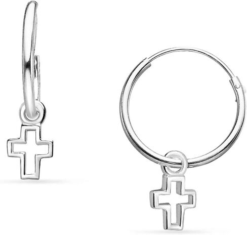 SILVERLINE -Sterling Silver Endless Hoop Earrings With a Cross Charm Design in Colors Sterling Silver and Yellow Gold Dipped in Kuwait