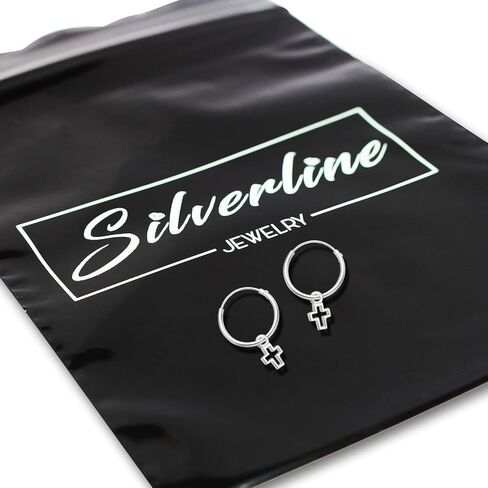 SILVERLINE -Sterling Silver Endless Hoop Earrings With a Cross Charm Design in Colors Sterling Silver and Yellow Gold Dipped in Kuwait