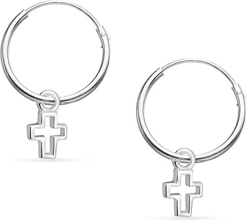 SILVERLINE -Sterling Silver Endless Hoop Earrings With a Cross Charm Design in Colors Sterling Silver and Yellow Gold Dipped in Kuwait