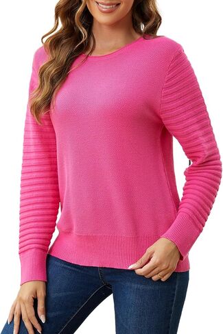 سترة نسائية من SPARKLE & SKY سترة منسوجة من القطن خفيفة الوزن ورقبة دائرية وأكمام طويلة وسترات صوفية للنساء في الخريف in Kuwait