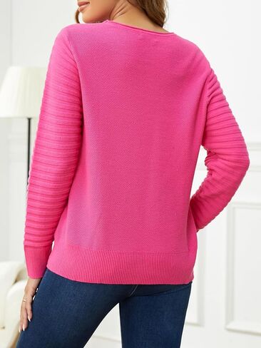 سترة نسائية من SPARKLE & SKY سترة منسوجة من القطن خفيفة الوزن ورقبة دائرية وأكمام طويلة وسترات صوفية للنساء في الخريف in Kuwait