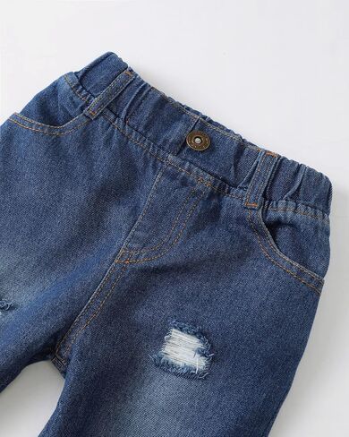 XUANHAO Baby Boy Clothes Toddler Boys Summer Jeans Pants Outfits Set 12M-5T | Infant Baby Boys Jean Clothing Sets,Toddler Boy Button Down Plaid Shirt Outfit,Short Sleeve Tops Ripped Denim Pants 2Pcs Set in Saudi Arabia