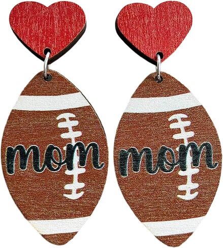 Mother's Day MAMA Wooden Sports Ball Earrings Retro Lightweight Basketball Volleyball Baseball Football Rugby Love Heart Wooden Sport Earrings for Mom Sports Fans Players Jewelry Gifts in Saudi Arabia