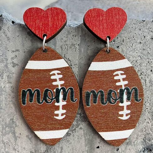 Mother's Day MAMA Wooden Sports Ball Earrings Retro Lightweight Basketball Volleyball Baseball Football Rugby Love Heart Wooden Sport Earrings for Mom Sports Fans Players Jewelry Gifts in Saudi Arabia