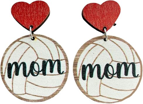 Mother's Day MAMA Wooden Sports Ball Earrings Retro Lightweight Basketball Volleyball Baseball Football Rugby Love Heart Wooden Sport Earrings for Mom Sports Fans Players Jewelry Gifts in Saudi Arabia