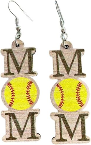 Mother's Day MAMA Wooden Sports Ball Earrings Retro Lightweight Basketball Volleyball Baseball Football Rugby Love Heart Wooden Sport Earrings for Mom Sports Fans Players Jewelry Gifts in Saudi Arabia