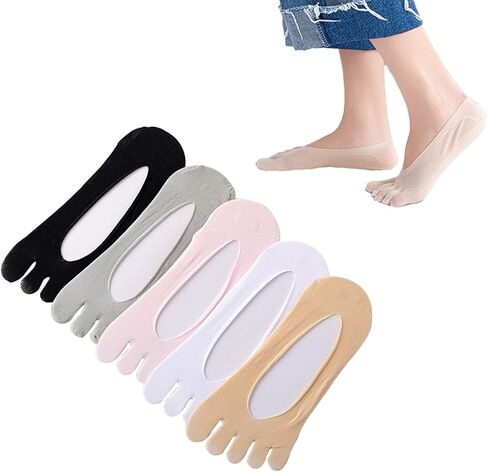 جوارب ببطانة غير مرئية بخمسة أصابع من No Show، جوارب عند أصابع القدم للسيدات، 5 أزواج in Kuwait