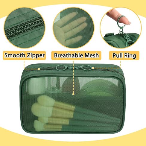 4 Pack Mesh Cosmetic Bags, Nylon Makeup Pouches with Zipper for Home Office Purse Diaper Bag (Black) in Saudi Arabia