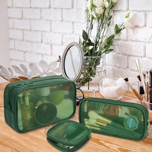 4 Pack Mesh Cosmetic Bags, Nylon Makeup Pouches with Zipper for Home Office Purse Diaper Bag (Black) in Saudi Arabia