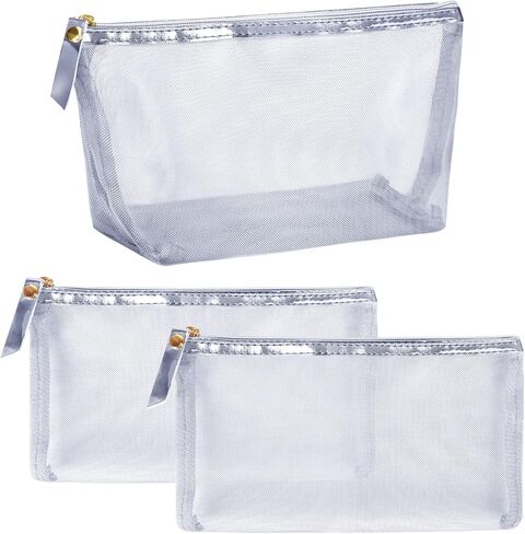 4 Pack Mesh Cosmetic Bags, Nylon Makeup Pouches with Zipper for Home Office Purse Diaper Bag (Black) in Saudi Arabia