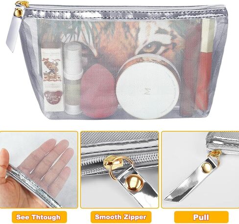 4 Pack Mesh Cosmetic Bags, Nylon Makeup Pouches with Zipper for Home Office Purse Diaper Bag (Black) in Saudi Arabia
