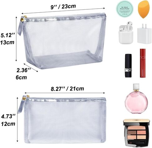 4 Pack Mesh Cosmetic Bags, Nylon Makeup Pouches with Zipper for Home Office Purse Diaper Bag (Black) in Saudi Arabia