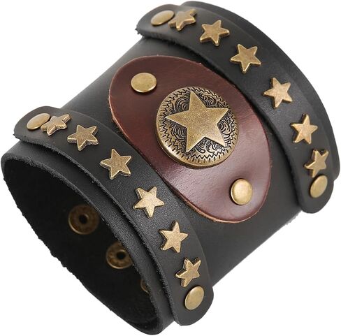 Men's Wide Cuff Wristband Punk Rock Motorbike Wide Belt Leather Bracelet in Saudi Arabia